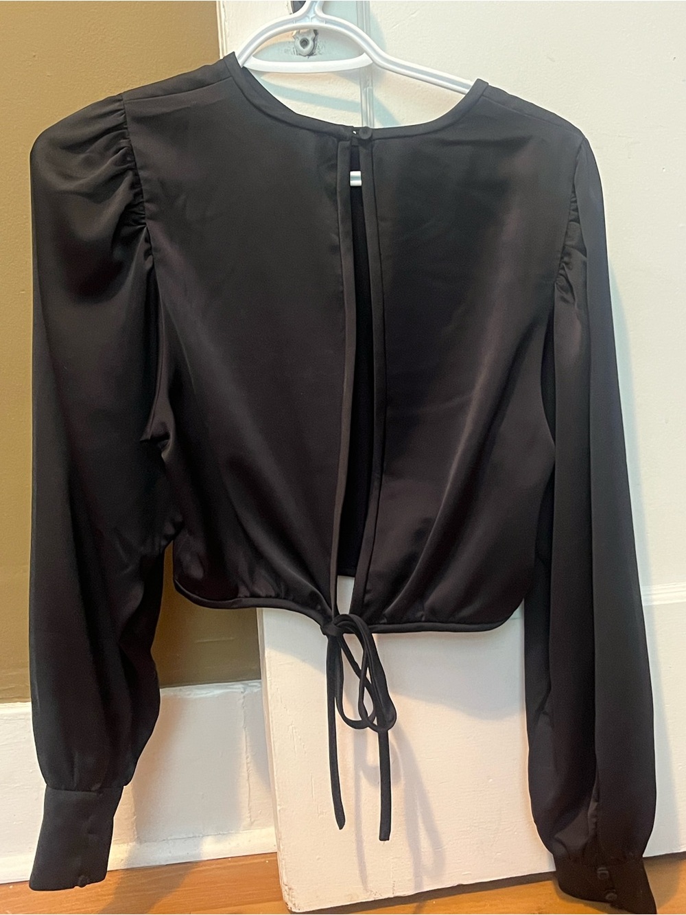 Aritzia x Wilfred - Black Long-Sleeve Cropped Tie-Back Top - Picture 5 of 6
